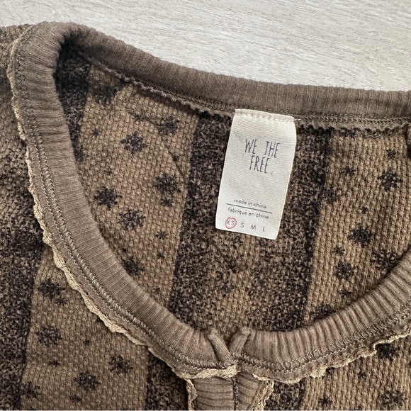 Free People Thermal Henley Top in Olive Green and Black - Picture 3 of 14